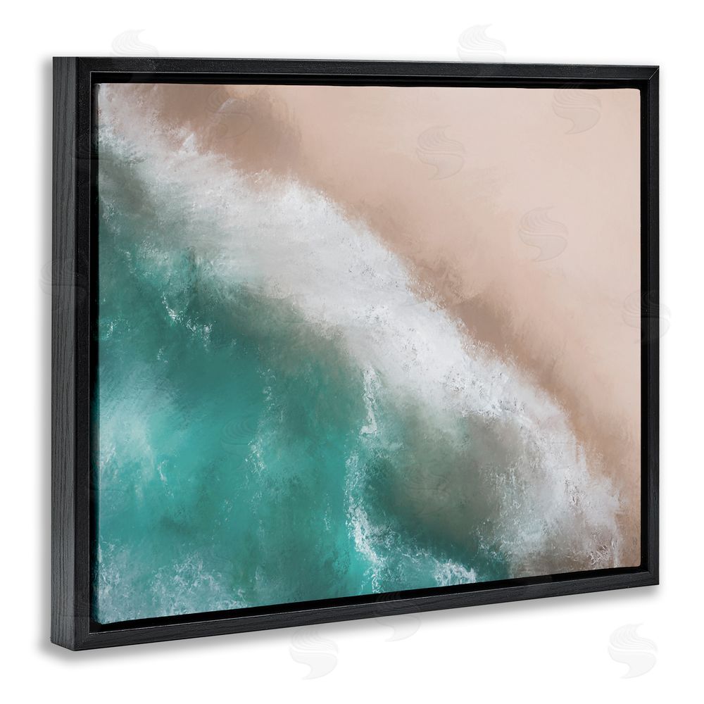 Marcus Prime Aerial Beach Foam View Black Floating Frame Canvas Wall Art Print
