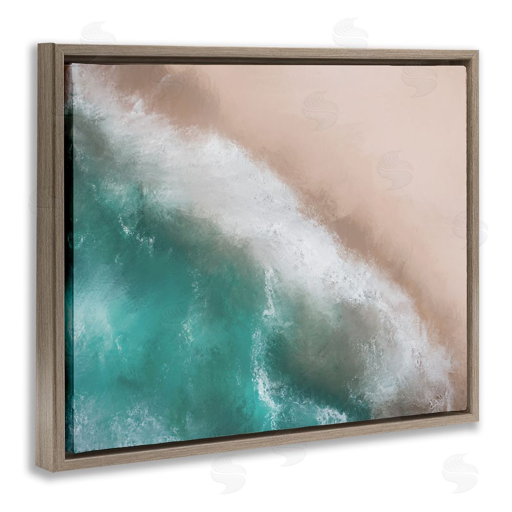 Marcus Prime Aerial Beach Foam View Brown Floating Frame Canvas Wall Art Print