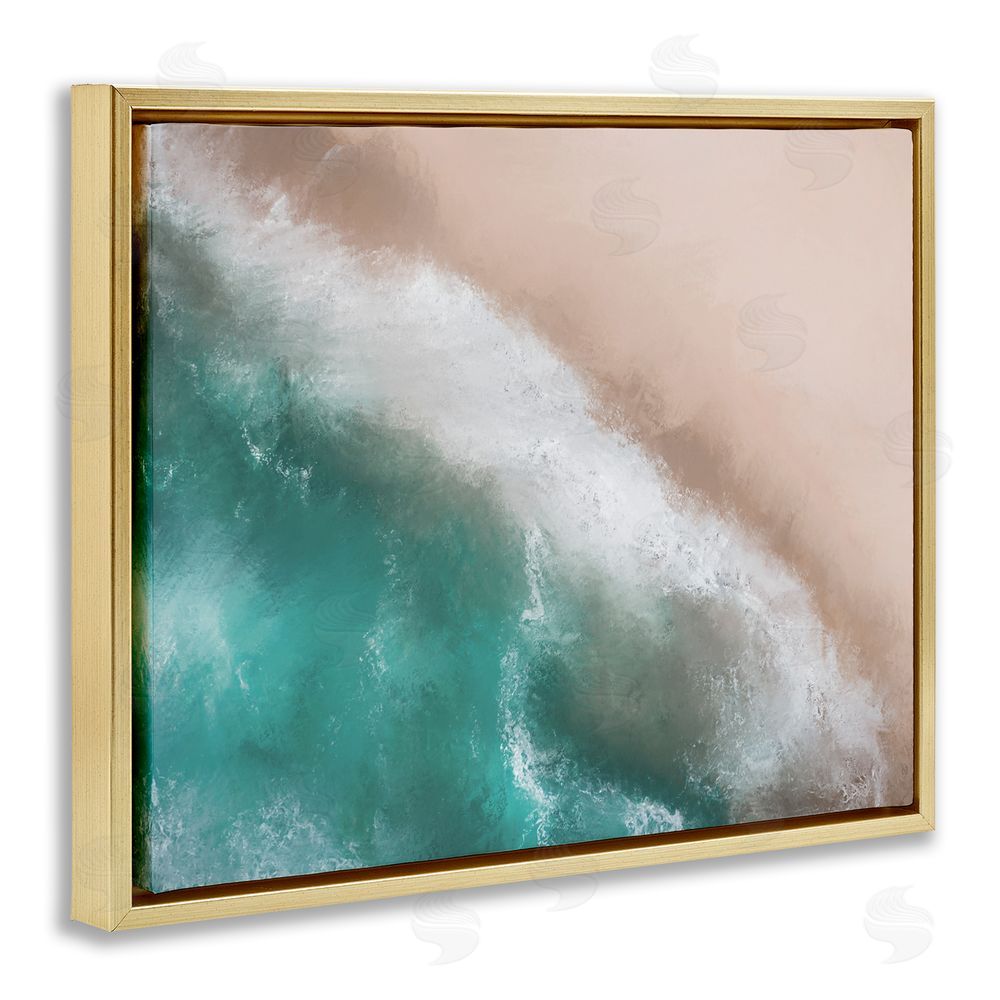 Marcus Prime Aerial Beach Foam View Gold Floating Frame Canvas Wall Art Print