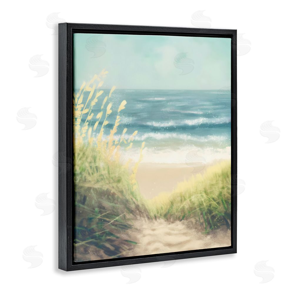 Petal Prints Design Subtle Beach Reeds Black Floating Frame Canvas Wall Art Print