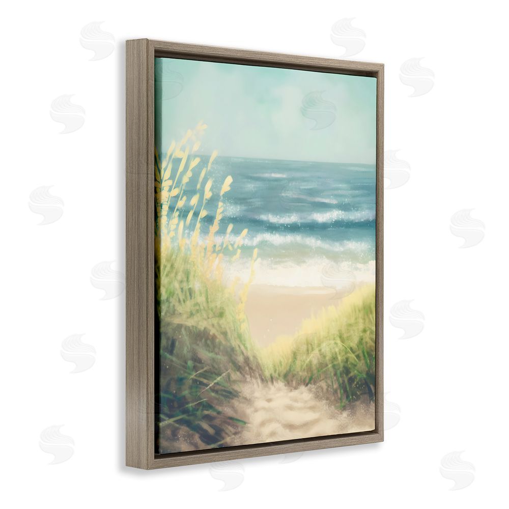 Petal Prints Design Subtle Beach Reeds Brown Floating Frame Canvas Wall Art Print