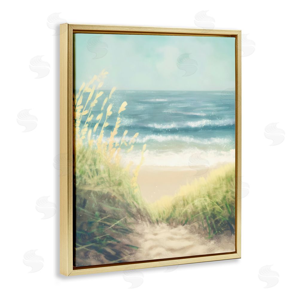 Petal Prints Design Subtle Beach Reeds Gold Floating Frame Canvas Wall Art Print