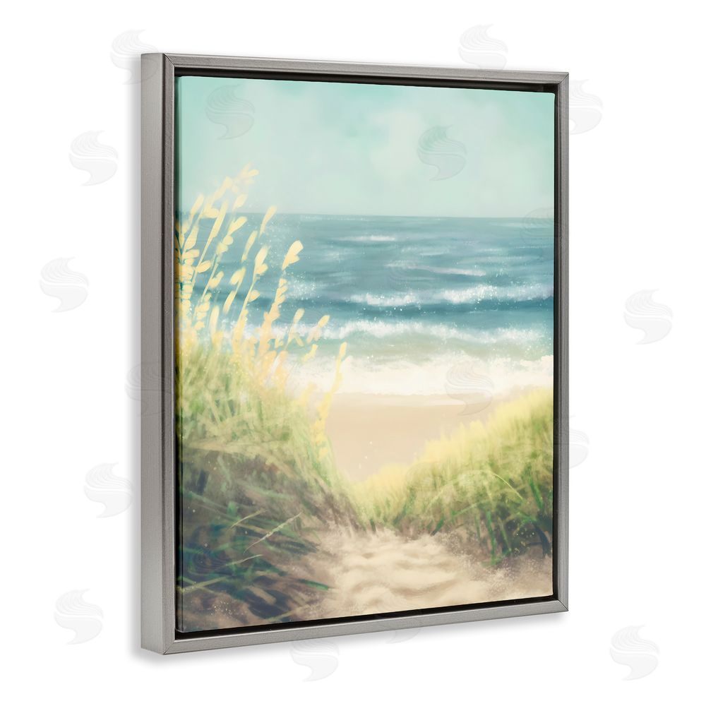 Petal Prints Design Subtle Beach Reeds Grey Floating Frame Canvas Wall Art Print