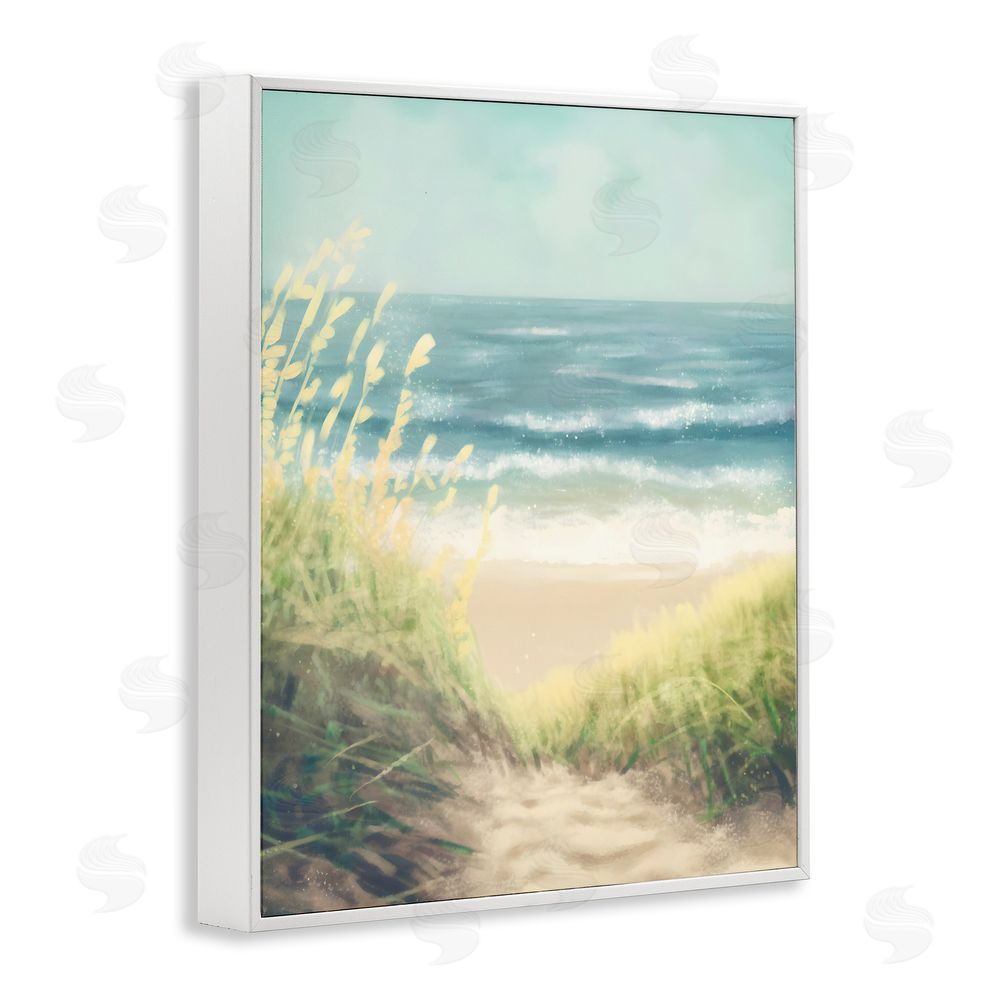 Petal Prints Design Subtle Beach Reeds White Framed Giclee Wall Art Print