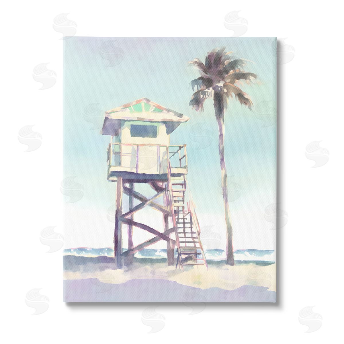 Petal Prints Design Muted Beach Hut Stretched Canvas Wall Art Print