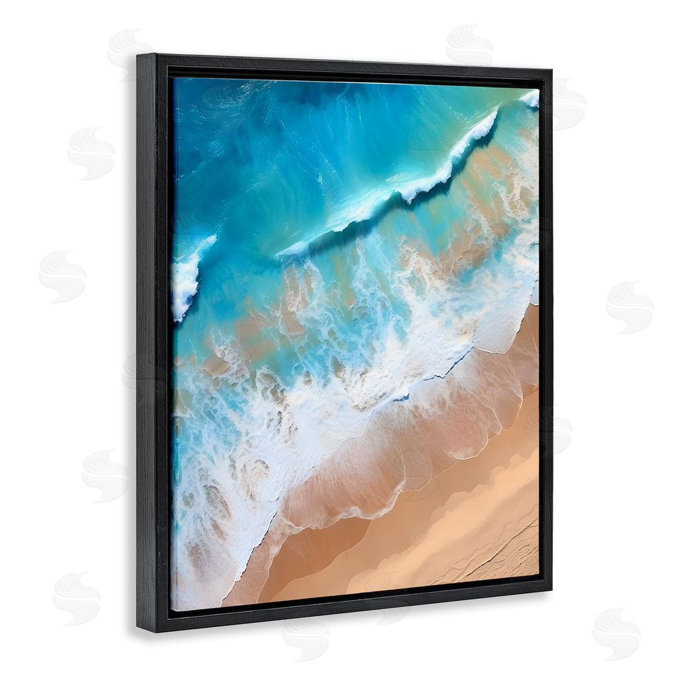 Petal Prints Design Aerial Abstract Sea Waves Black Floating Frame Canvas Wall Art Print