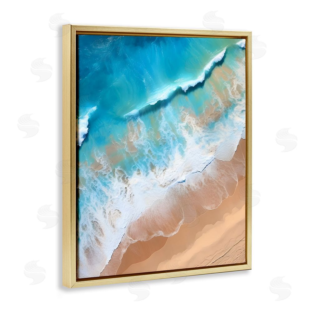 Petal Prints Design Aerial Abstract Sea Waves Gold Floating Frame Canvas Wall Art Print