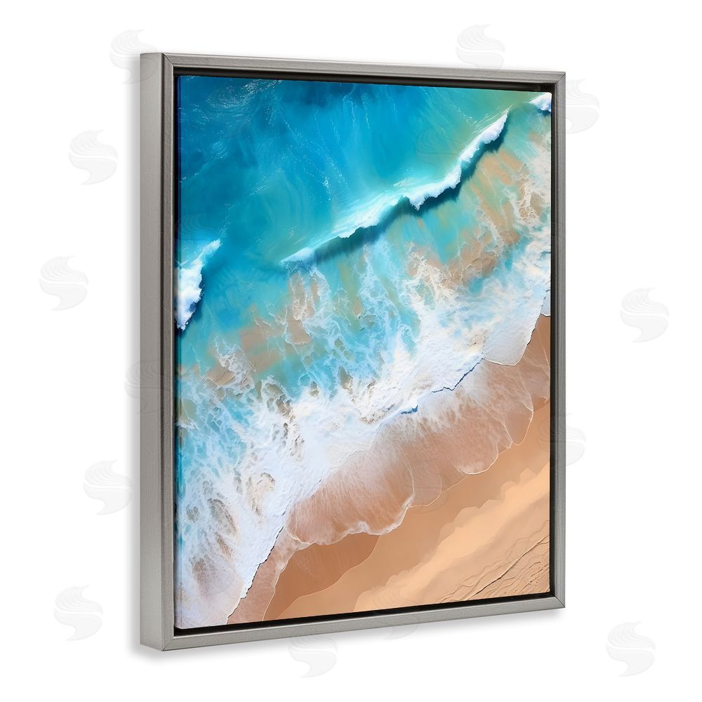 Petal Prints Design Aerial Abstract Sea Waves Grey Floating Frame Canvas Wall Art Print