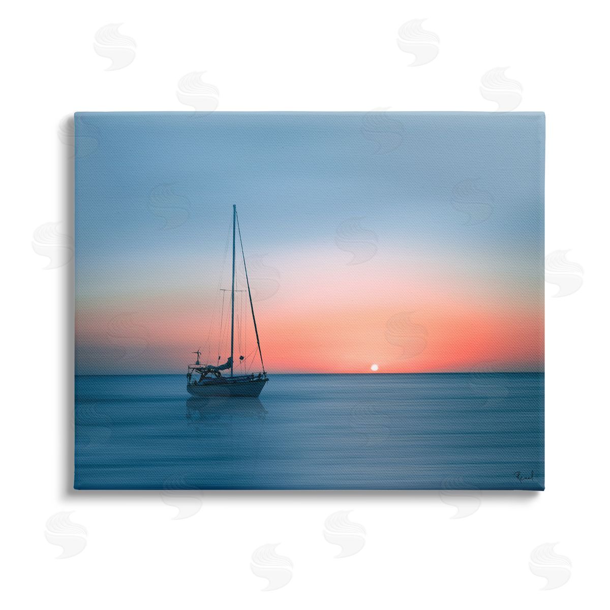 Renel Peters Boat on Sunset Horizon Stretched Canvas Wall Art Print