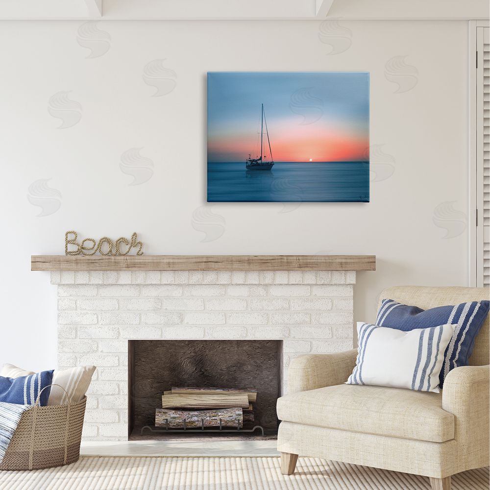 Renel Peters Boat on Sunset Horizon Canvas Wall Art Print in Room
