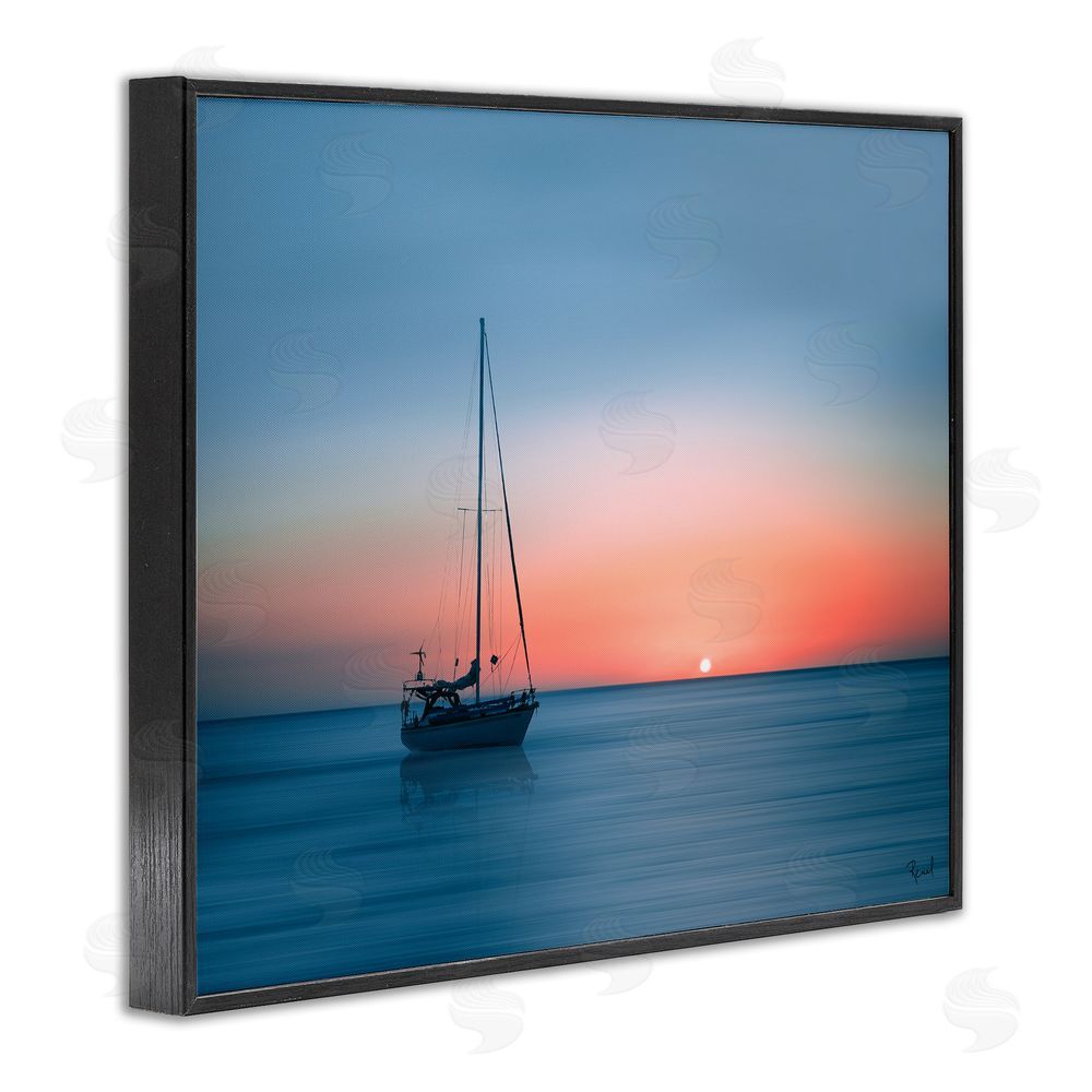 Renel Peters Boat on Sunset Horizon Black Framed Giclee Wall Art Print