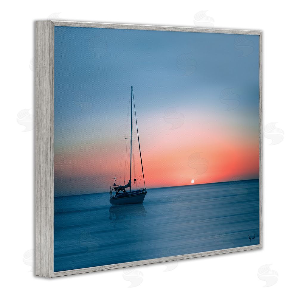 Renel Peters Boat on Sunset Horizon Gray Framed Giclee Wall Art Print