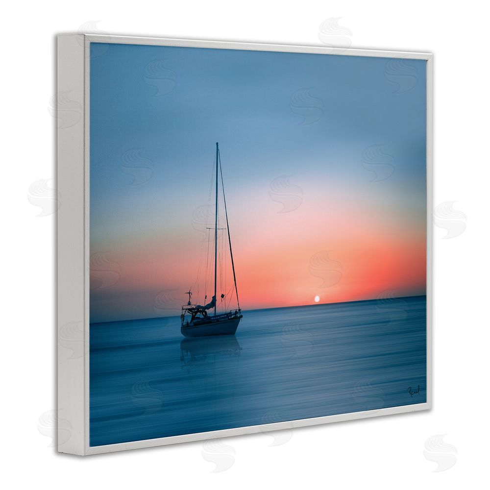 Renel Peters Boat on Sunset Horizon White Framed Giclee Wall Art Print