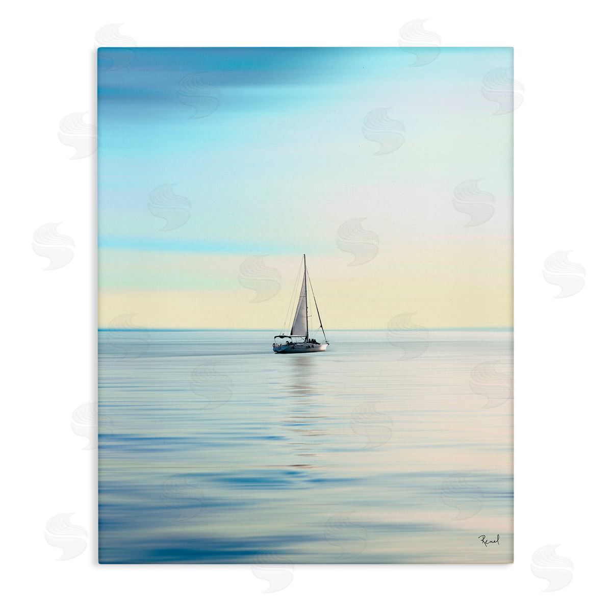 Renel Peters Blue Sunlit Sailboat Stretched Canvas Wall Art Print