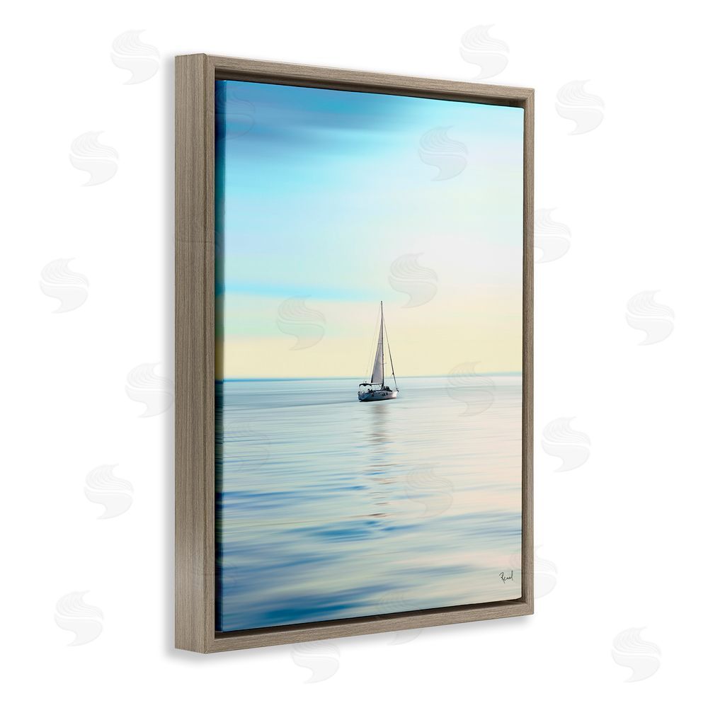Renel Peters Blue Sunlit Sailboat Brown Floating Frame Canvas Wall Art Print