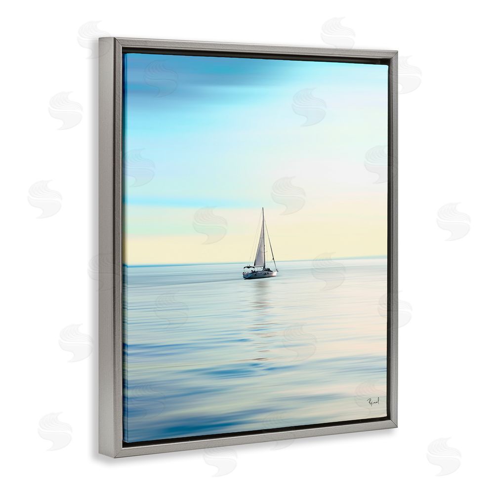 Renel Peters Blue Sunlit Sailboat Grey Floating Frame Canvas Wall Art Print
