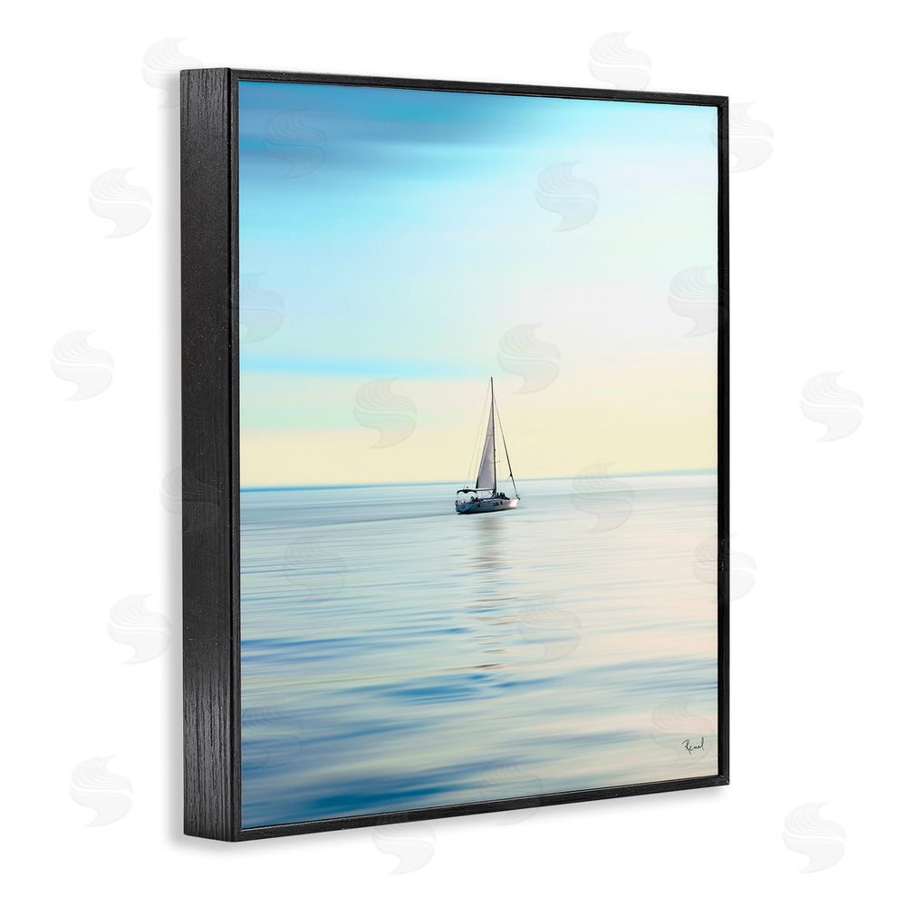 Renel Peters Blue Sunlit Sailboat Black Framed Giclee Wall Art Print