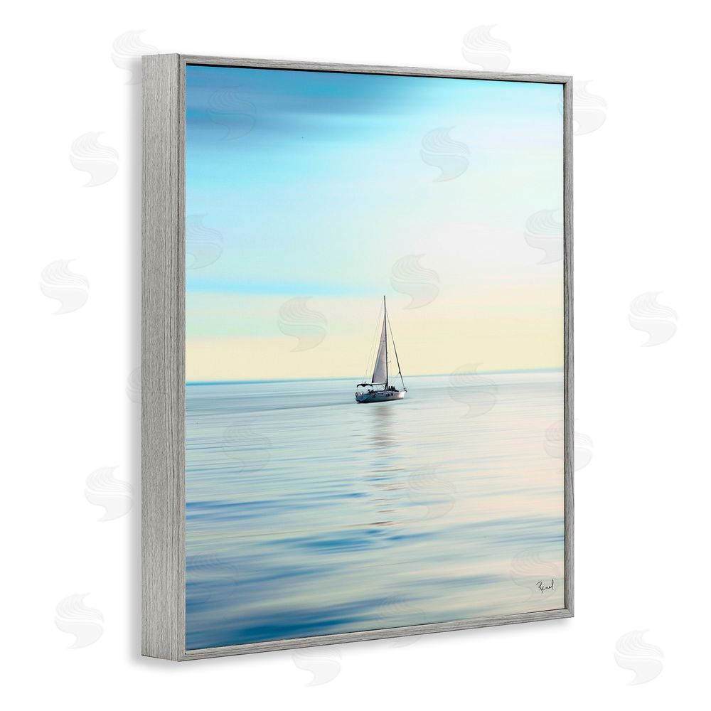 Renel Peters Blue Sunlit Sailboat Gray Framed Giclee Wall Art Print