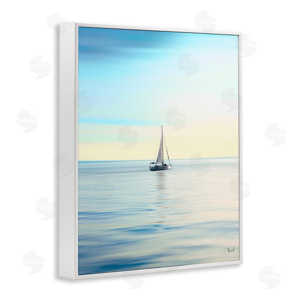 Renel Peters Blue Sunlit Sailboat White Framed Giclee Wall Art Print