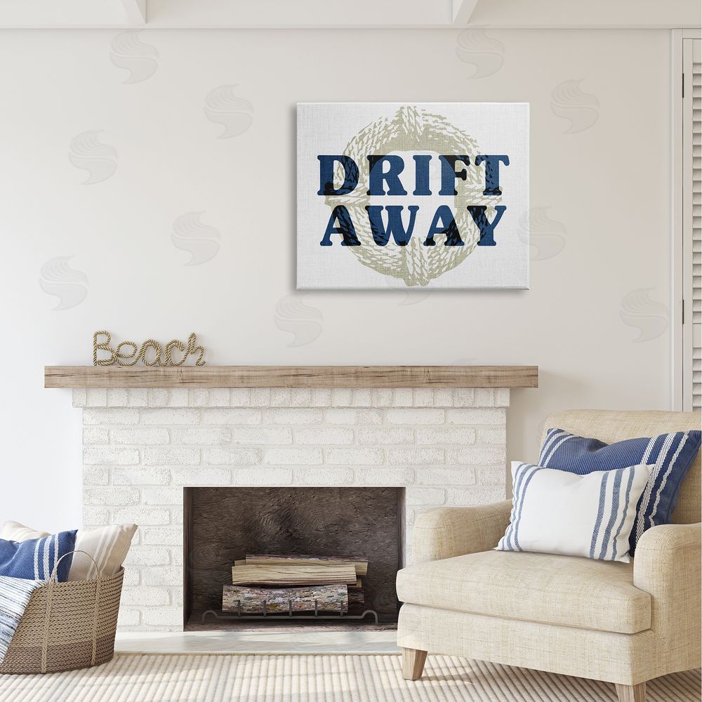 Stupell Studio Drift Away Maritime Phrase Canvas Wall Art Print in Room