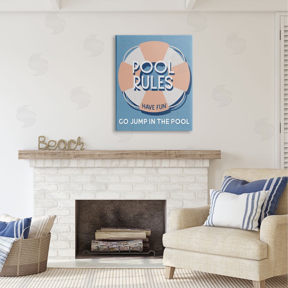 Stupell Studio Vintage Pool Rules Canvas Wall Art Print in Room