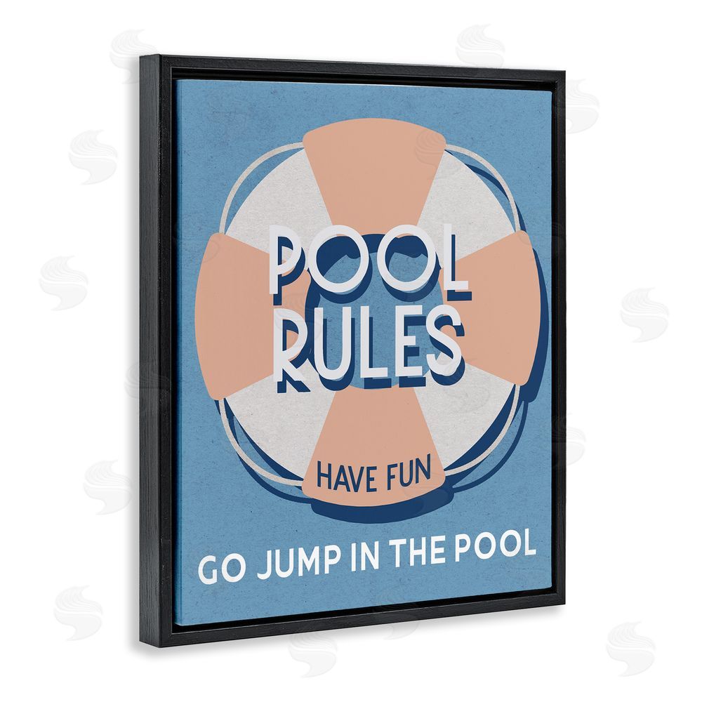 Stupell Studio Vintage Pool Rules Black Floating Frame Canvas Wall Art Print