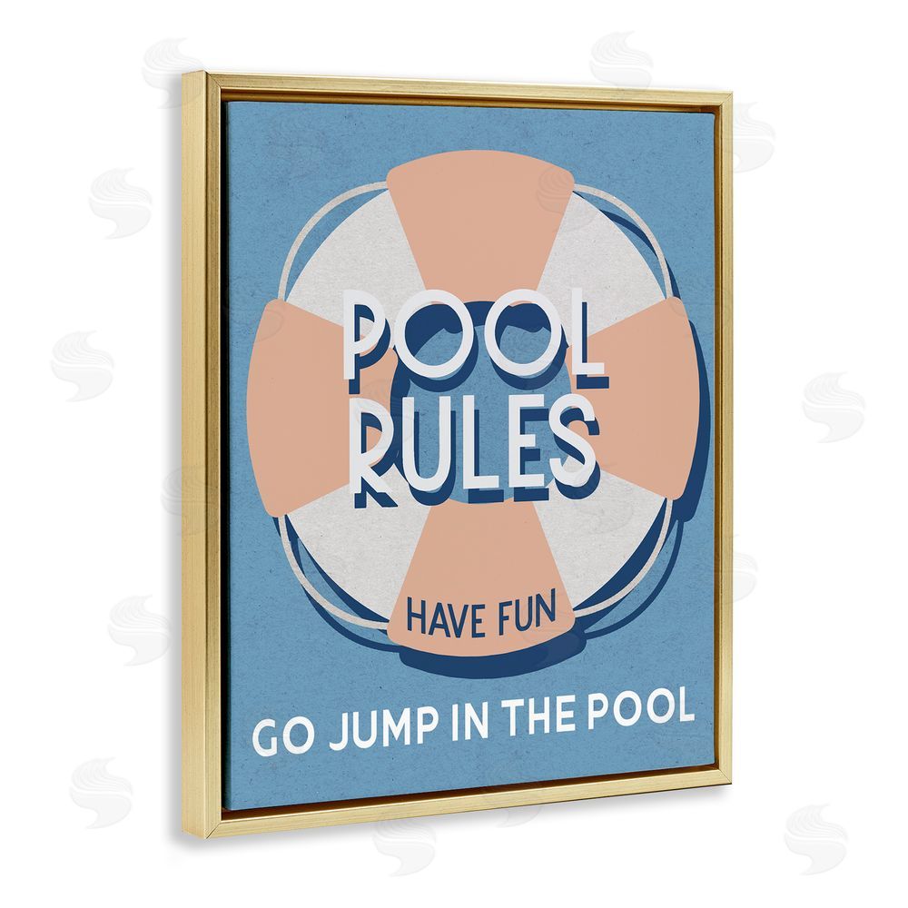 Stupell Studio Vintage Pool Rules Gold Floating Frame Canvas Wall Art Print