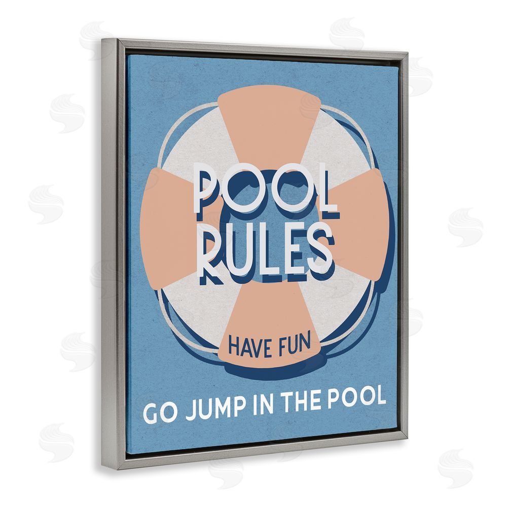 Stupell Studio Vintage Pool Rules Grey Floating Frame Canvas Wall Art Print