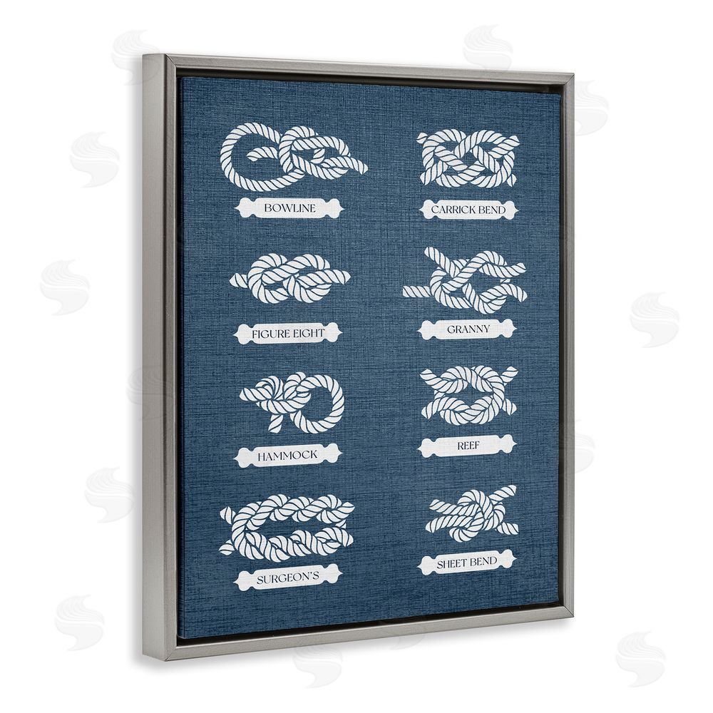 Stupell Studio Maritime Rope Knots Grey Floating Frame Canvas Wall Art Print