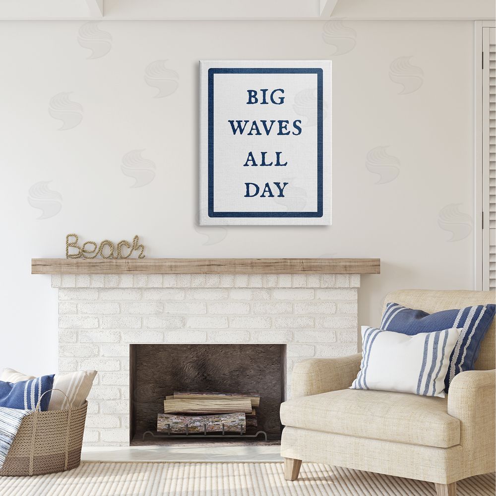Stupell Studio Big Waves All Day Phrase Canvas Wall Art Print in Room