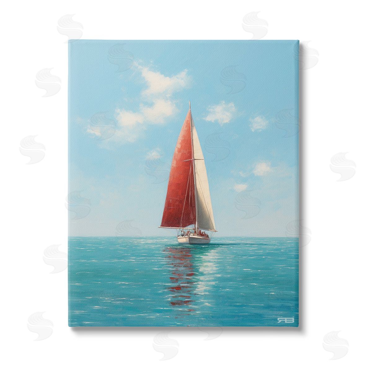 RB Red Sailboat on Sea Stretched Canvas Wall Art Print