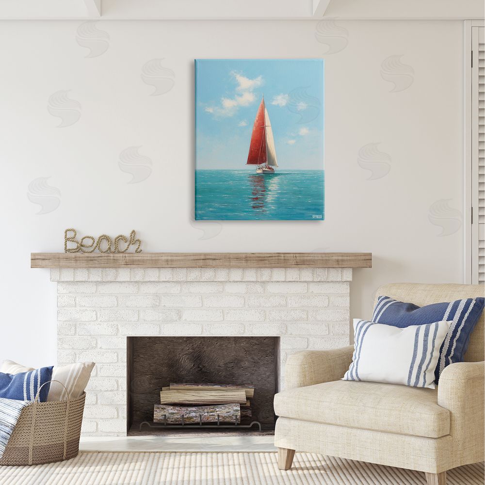 RB Red Sailboat on Sea Canvas Wall Art Print in Room