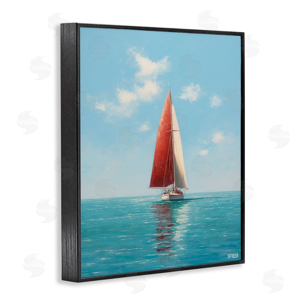 RB Red Sailboat on Sea Black Framed Giclee Wall Art Print