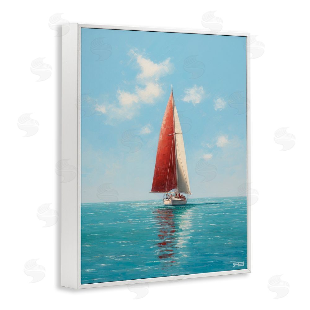 RB Red Sailboat on Sea White Framed Giclee Wall Art Print