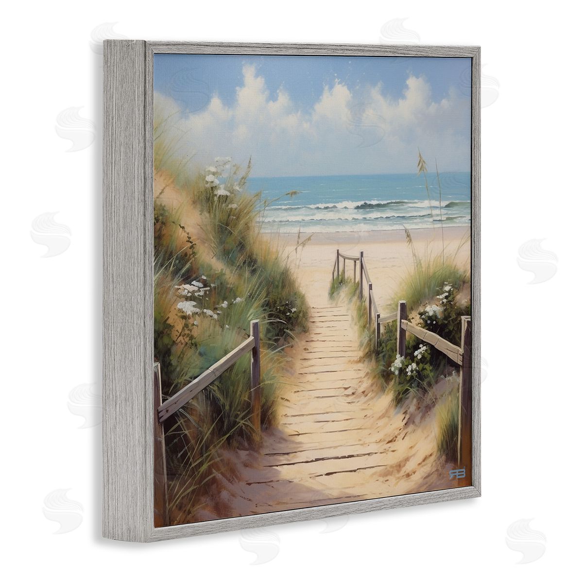 Sandy Path to Beach Grey Frame Print Wall Art, Home Decor by RB
