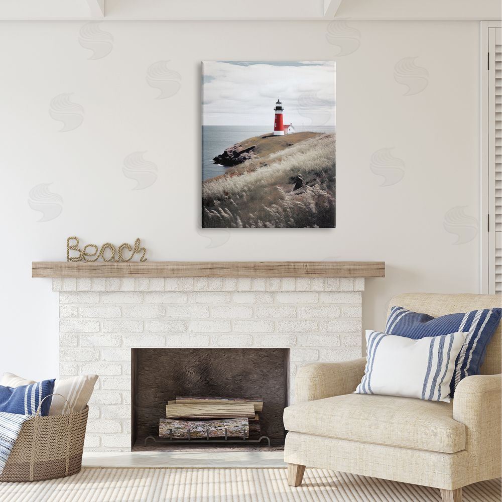 Ray Powers Red Lighthouse Landscape Canvas Wall Art Print in Room