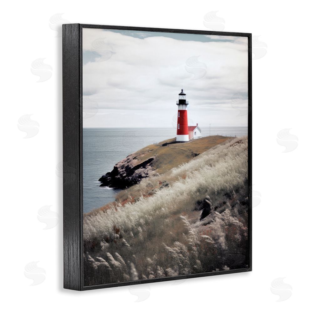 Ray Powers Red Lighthouse Landscape Black Framed Giclee Wall Art Print