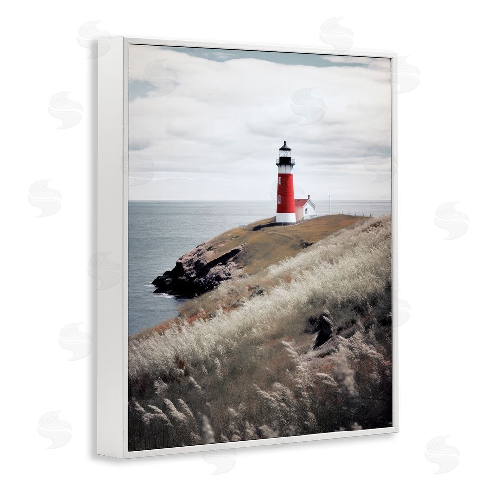 Ray Powers Red Lighthouse Landscape White Framed Giclee Wall Art Print