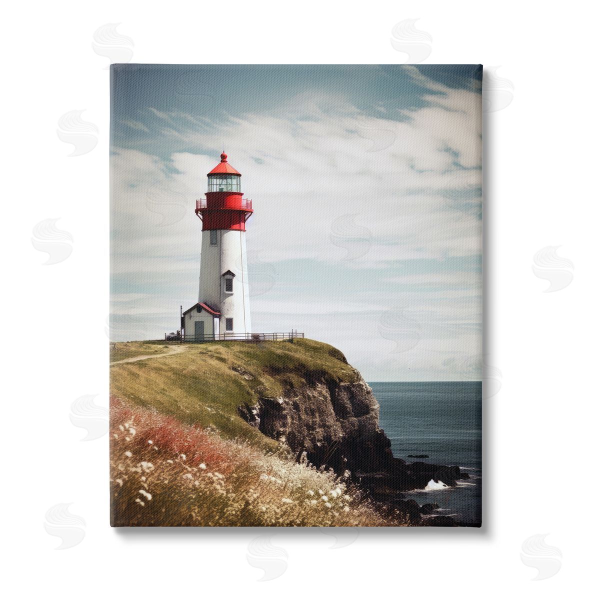 Ray Powers Lighthouse on High Cliff Stretched Canvas Wall Art Print