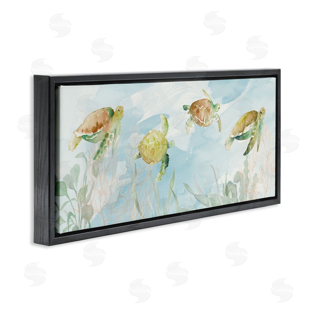Lanie Loreth Turtles Swimming Among Reef Black Floating Frame Canvas Wall Art Print