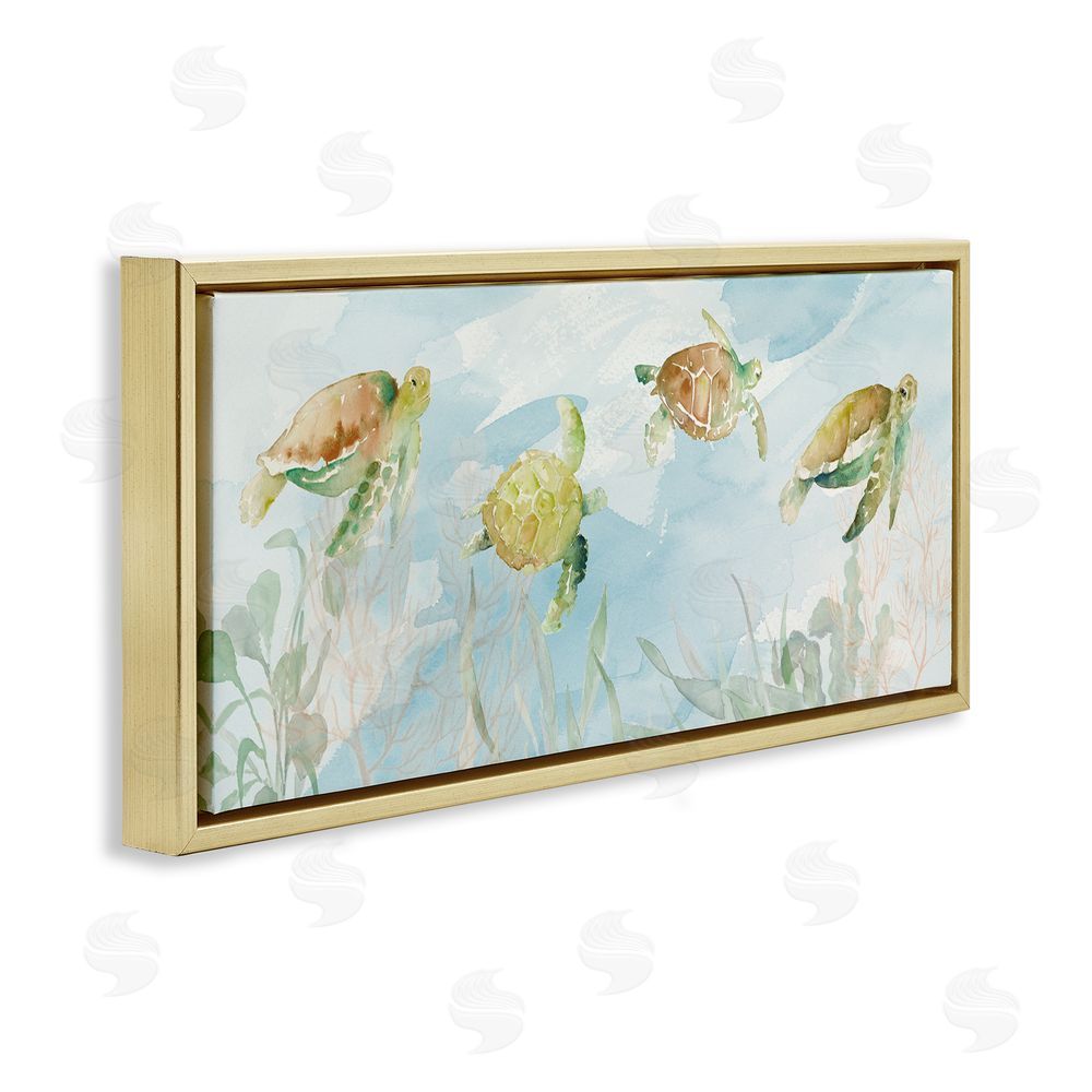Lanie Loreth Turtles Swimming Among Reef Gold Floating Frame Canvas Wall Art Print