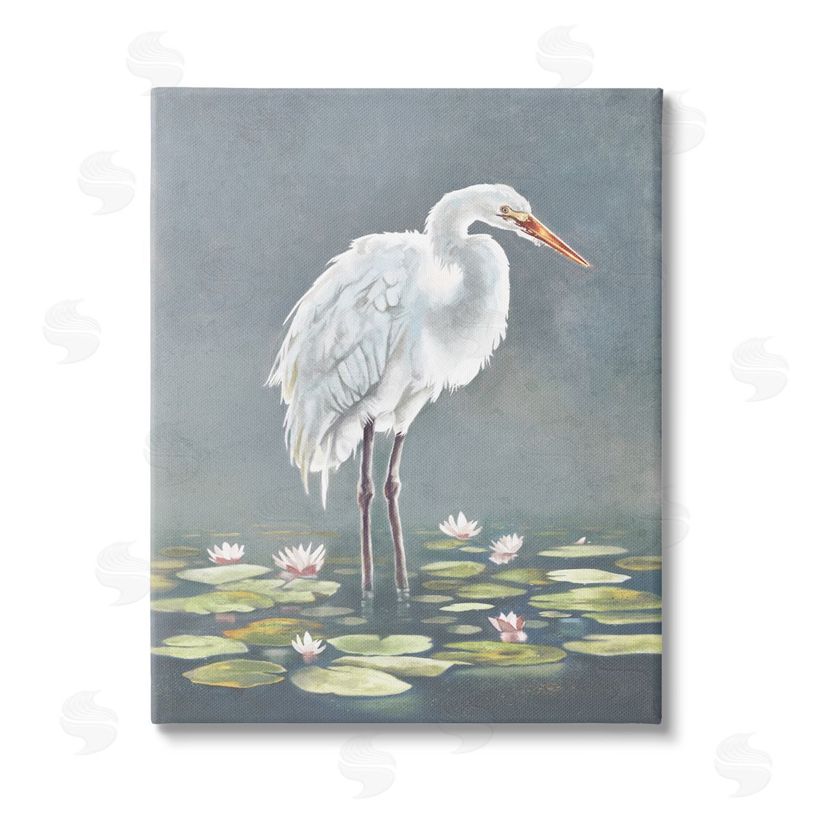Lucca Sheppard White Heron & Pond Lilies Stretched Canvas Wall Art Print