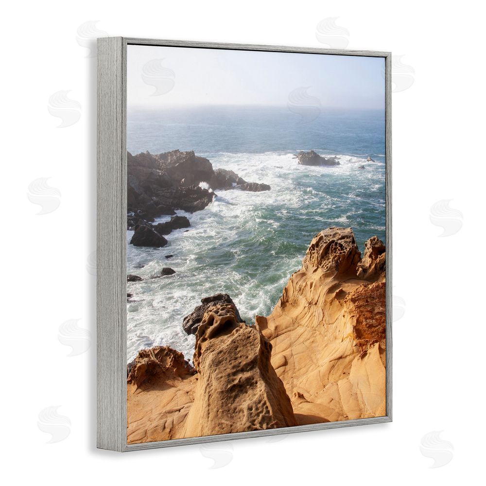 Kathy Mansfield Sea Cove Splashing Waves Gray Framed Giclee Wall Art Print
