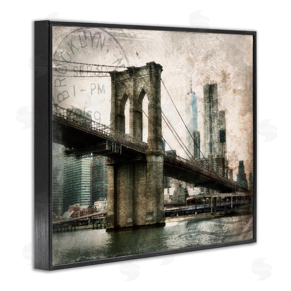 Rhonda Addison Vintage Brooklyn Bridge Black Framed Giclee Wall Art Print
