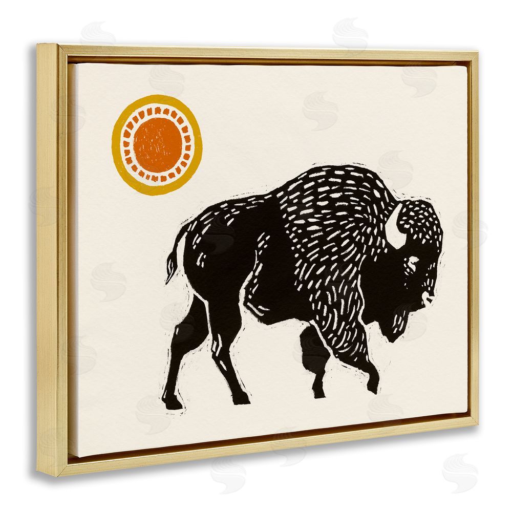 Victoria Barnes Southwestern Bison Portrait Gold Floating Frame Canvas Wall Art Print