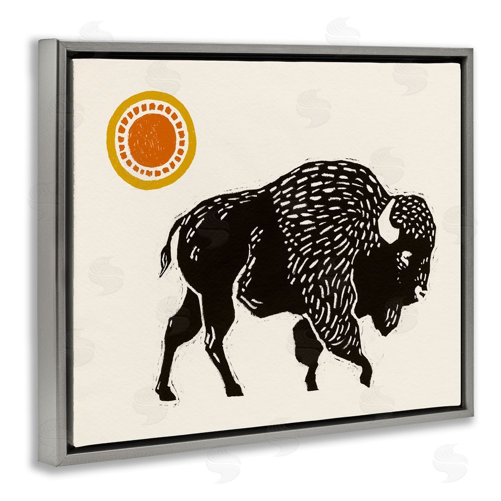 Victoria Barnes Southwestern Bison Portrait Grey Floating Frame Canvas Wall Art Print