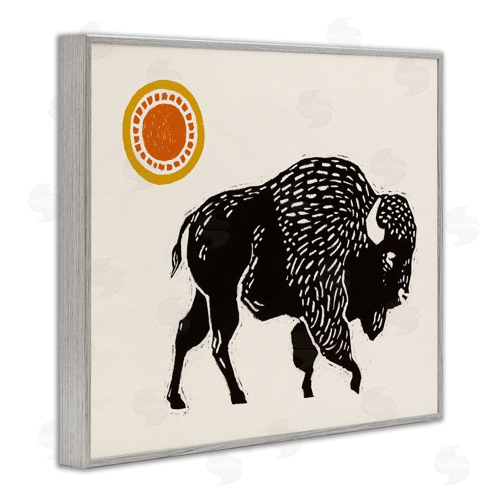 Victoria Barnes Southwestern Bison Portrait Gray Framed Giclee Wall Art Print