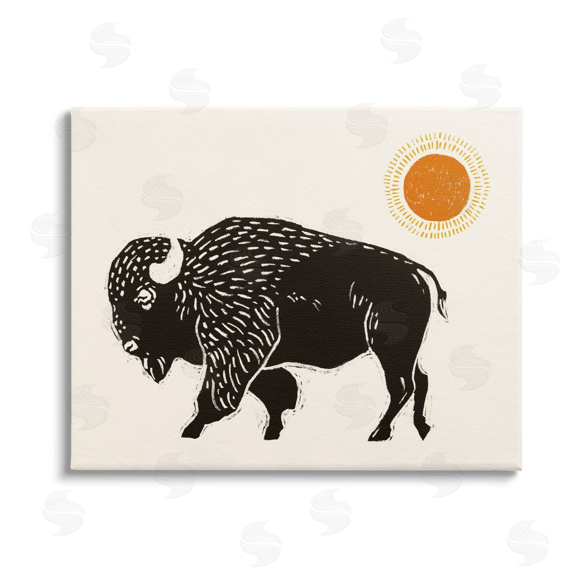 Victoria Barnes Boho Bison Facing Left Stretched Canvas Wall Art Print
