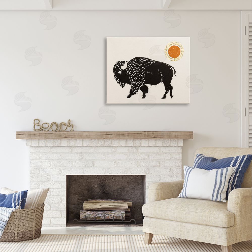 Victoria Barnes Boho Bison Facing Left Canvas Wall Art Print in Room