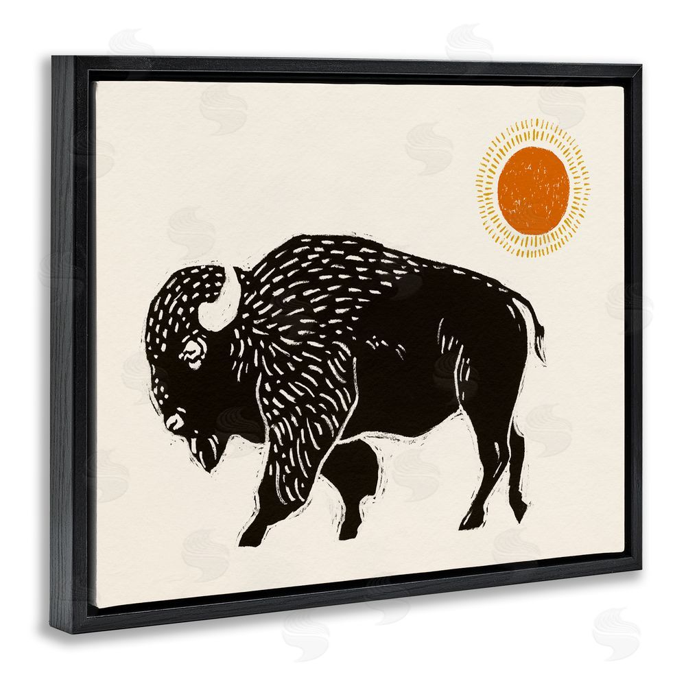 Victoria Barnes Boho Bison Facing Left Black Floating Frame Canvas Wall Art Print